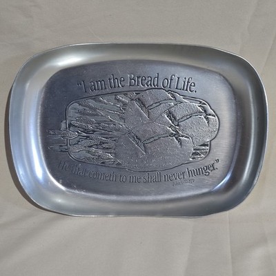 Vintage Pewter  I Am The Bread of Life  John 6:35 KJV Religious Serving Tray