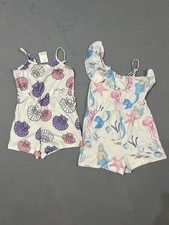 White Rompers with Pink Purple Seashells and Blue Mermaid Print 4-5T NWT