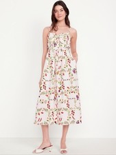 Old Navy Fit & Flare Tie-Front Midi Dress French Pink Floral 100% cotton 1172448