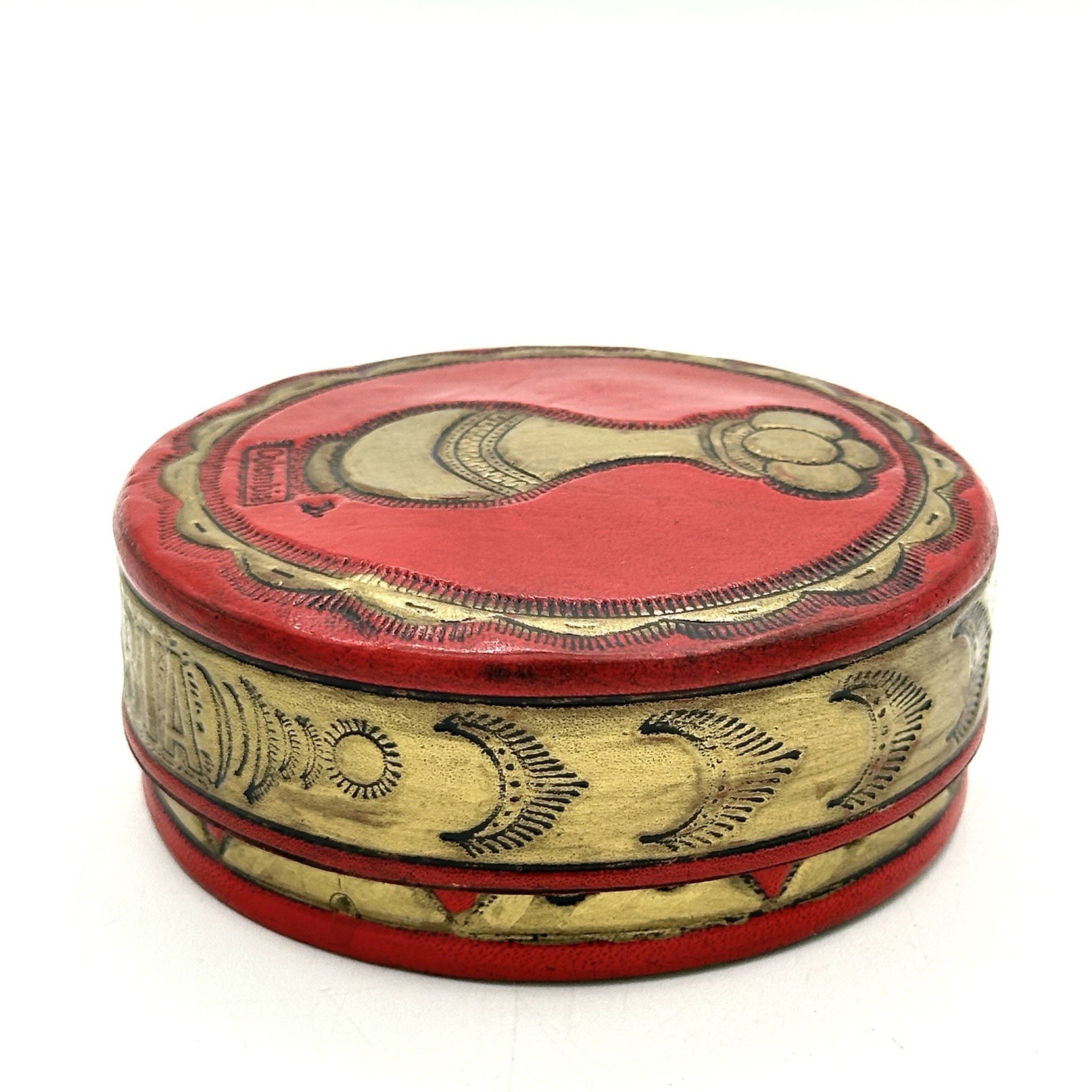 Vintage Leather Coasters With Case Columbia Embossed Hand Painted Set of Seven thumbnail 11