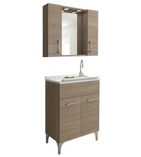 Mobile lavatoio,cm59x49x80,2 ante,vasca lavapanni,Rovere con specchio contenitor