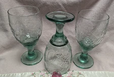 Libby Orchard Fruit Spanish Green Set Of 3 Water Goblets Glasses 16 Oz