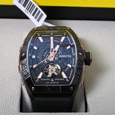 Invicta S1 Rally 69517 Mens Automatic Black Rose Gold Tonneau Open Heart Watch