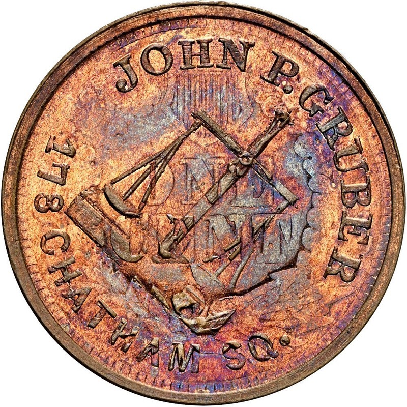 New York City Civil War Token Gruber Struck Over 1863 Cent NGC MS65 Ex Hetrich