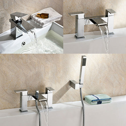 GEMINI WATERFALL BATHROOM TAP BASIN MONO, BATH FILLER & SHOWER MIXER SOLID BRASS - Picture 1 of 15