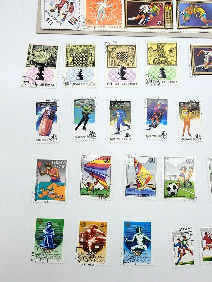 Colección de estampillas mixtas, ajedrez y más olímpicas magiares de Hungría vintage de 60 piezas Foto 3 de 4