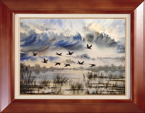 Original Modern Artworks Painting Landscape GEESE FLYING Arts DUCKS FLYING 8x12" - Picture 12 of 18