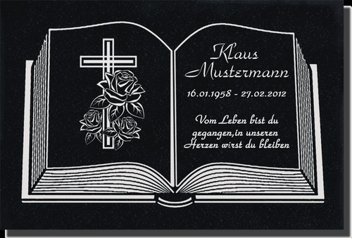 Gedenkplatte Grabstein Gedenktafel Schiefer Wunsch Gravur Grabtafel Rosenkreuz-2