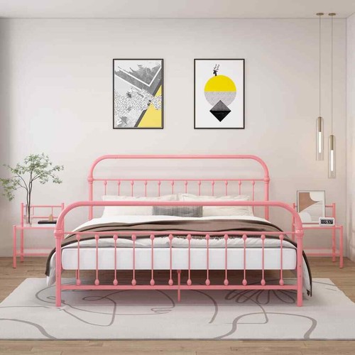 Nachttische 2 Stück Rosa und Transparent aus Metall und Glas