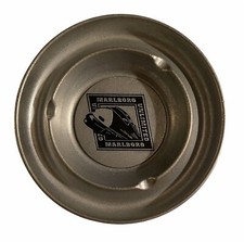 VTG Marlboro Unlimited Metal Pewter Ashtray Round Silver Black Train Railroad
