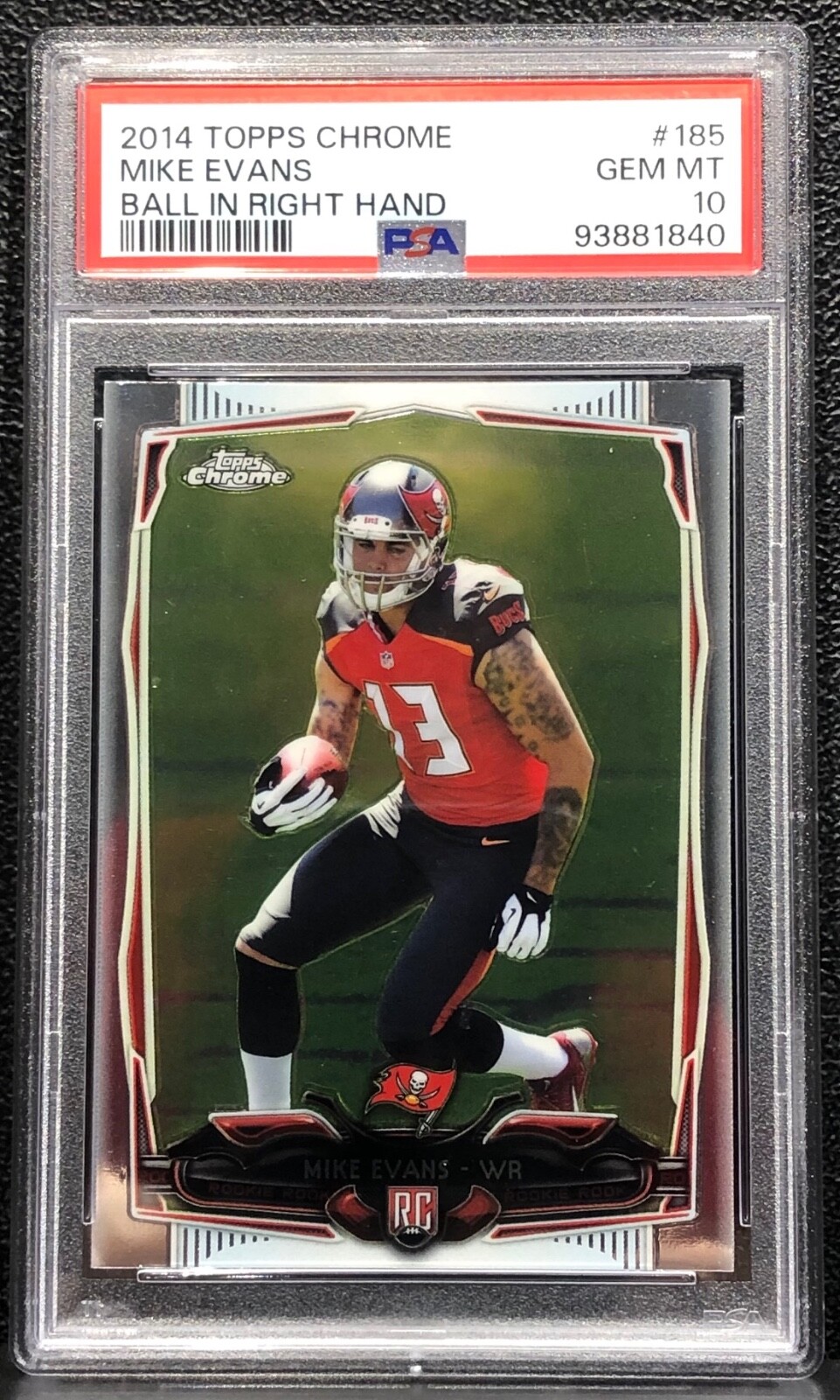 2014 TOPPS CHROME MIKE EVANS ROOKIE, #185, GRADED PSA GEM MINT 10, SUPER BOWL LV