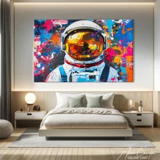 Street Art Print Graffiti Art Canvas Framed Astronaut Wall Decor Above Bed Art