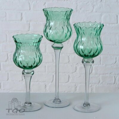 Boltze Windlicht Manou 3er- Set aus Glas hellgrün lackiert 30-35-40cm-2011327