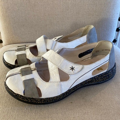Rieker Comfort Closed Toe Flats Sandalen Leder weiß grau Gr. 7-7,5 (38)