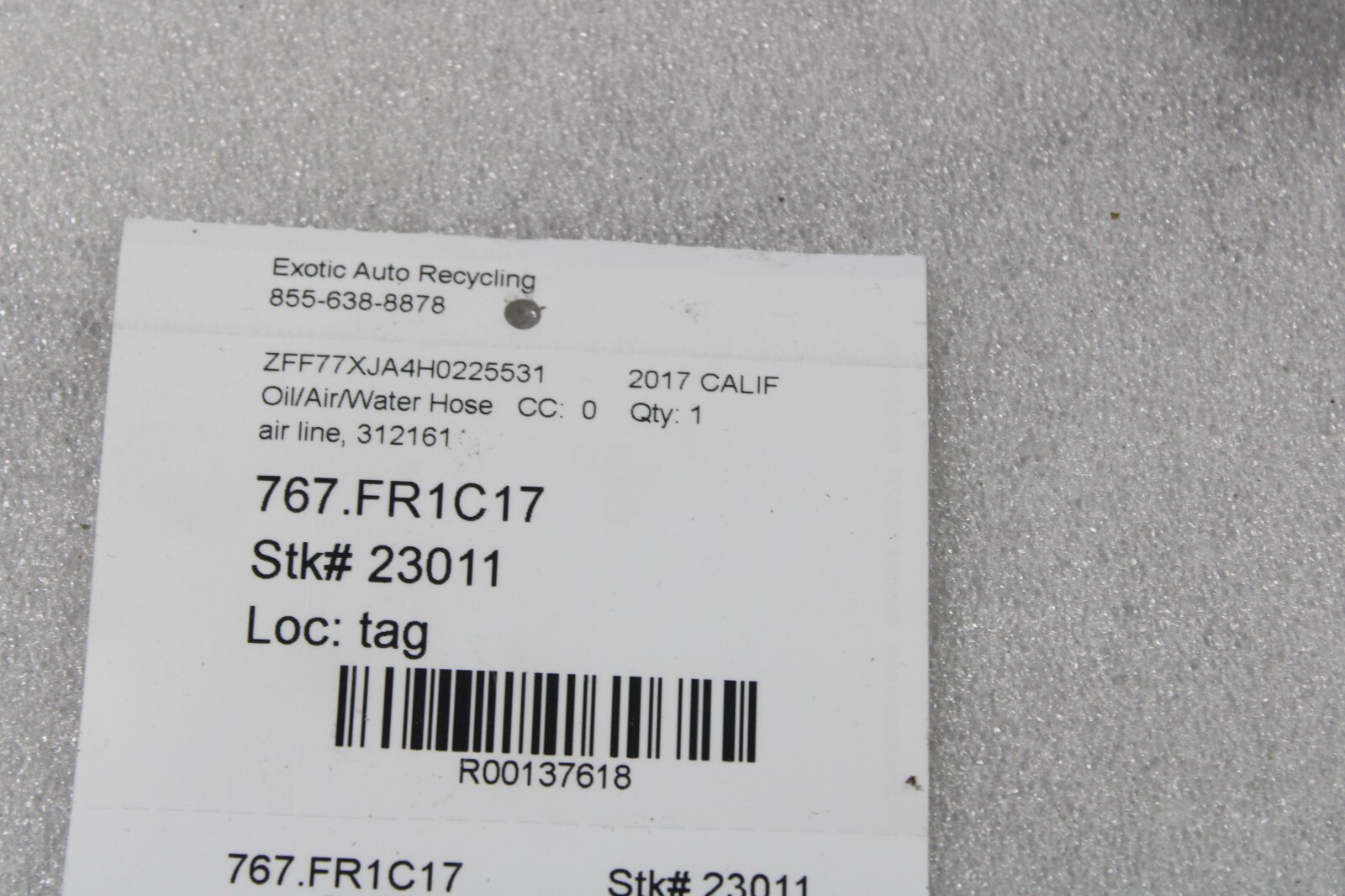 Ferrari California T, Portofino, Air Line, Used, P/N 312161