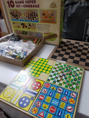 10 Game Super Set Plus Bonus Cribbage Great For Family Game Night! Open Box