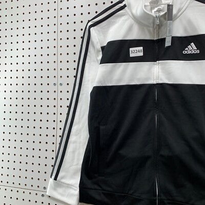 NEw Adidas TRack Jackety Youth Large 14-16 White Black Striped Fit