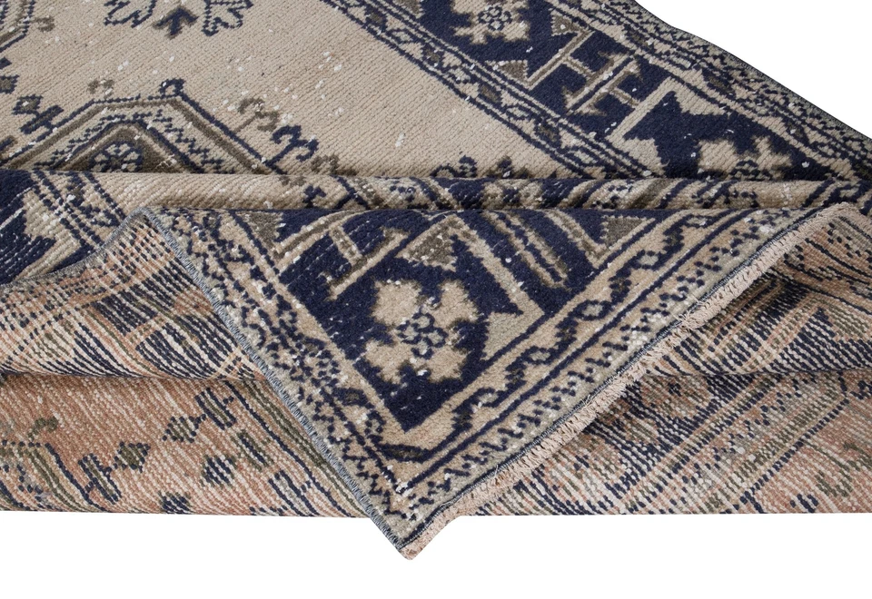 4.7x11.8 Ft Vintage Handmade Corridor Rug, Wide Hallway Runner, Stair Carpet - Image 3 of 4