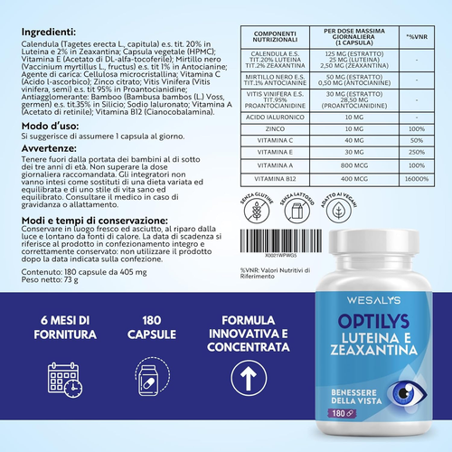 Integratore Occhi Con Luteina E Zeaxantina Alto Dosaggio,180 Capsule (6 Mesi Di - Foto 6 di 12