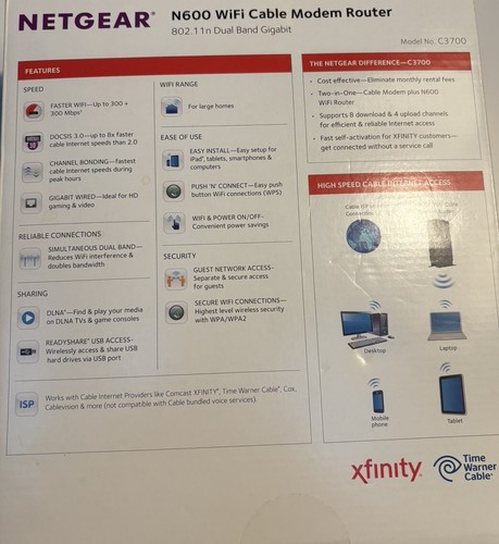 NetGear N600 Dual WiFi Kabel Modem Router - Czarny (C3700) - Open Box - Zdjęcie 8 z 8