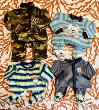 Boys Footed Cotton  Fleece PJs 3-6 M Lot Of 4 Carters-Baby Kiss-1 is Nt Footd