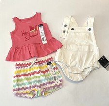 Baby Girl Clothes 6 Months Shorts Shirt Overalls 3 PC Set Cute Outfit New