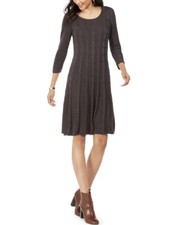 Nine West Womens Crew Neck Fit & Flare Cable Knit Dress Charcoal Heather Size XS