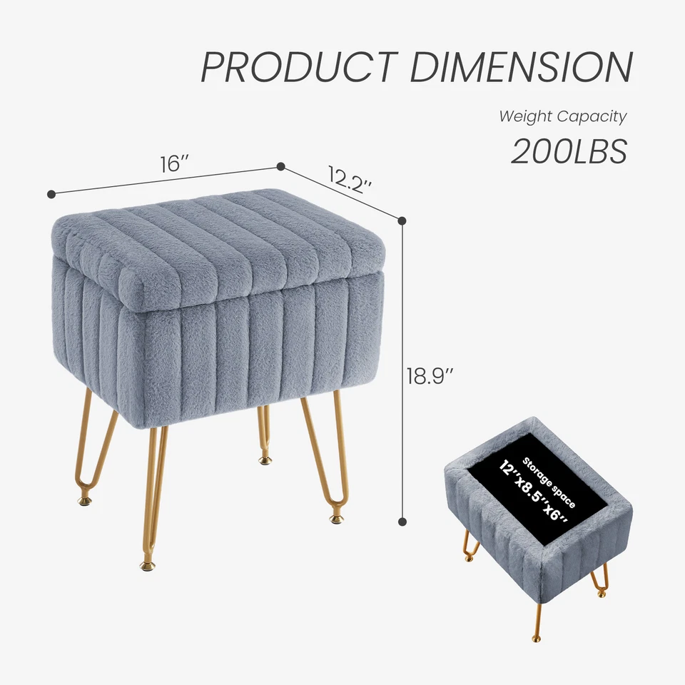 梳妆凳椅奥斯曼带储物软垫脚凳防滑脚    — 第 4/4 张图片
