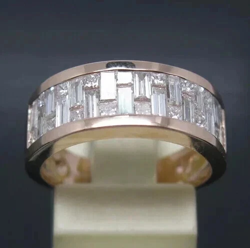 3 Ct Baguette Cut Simulated Diamond Men's Pinky Band Ring 14k Rose Gold Plated