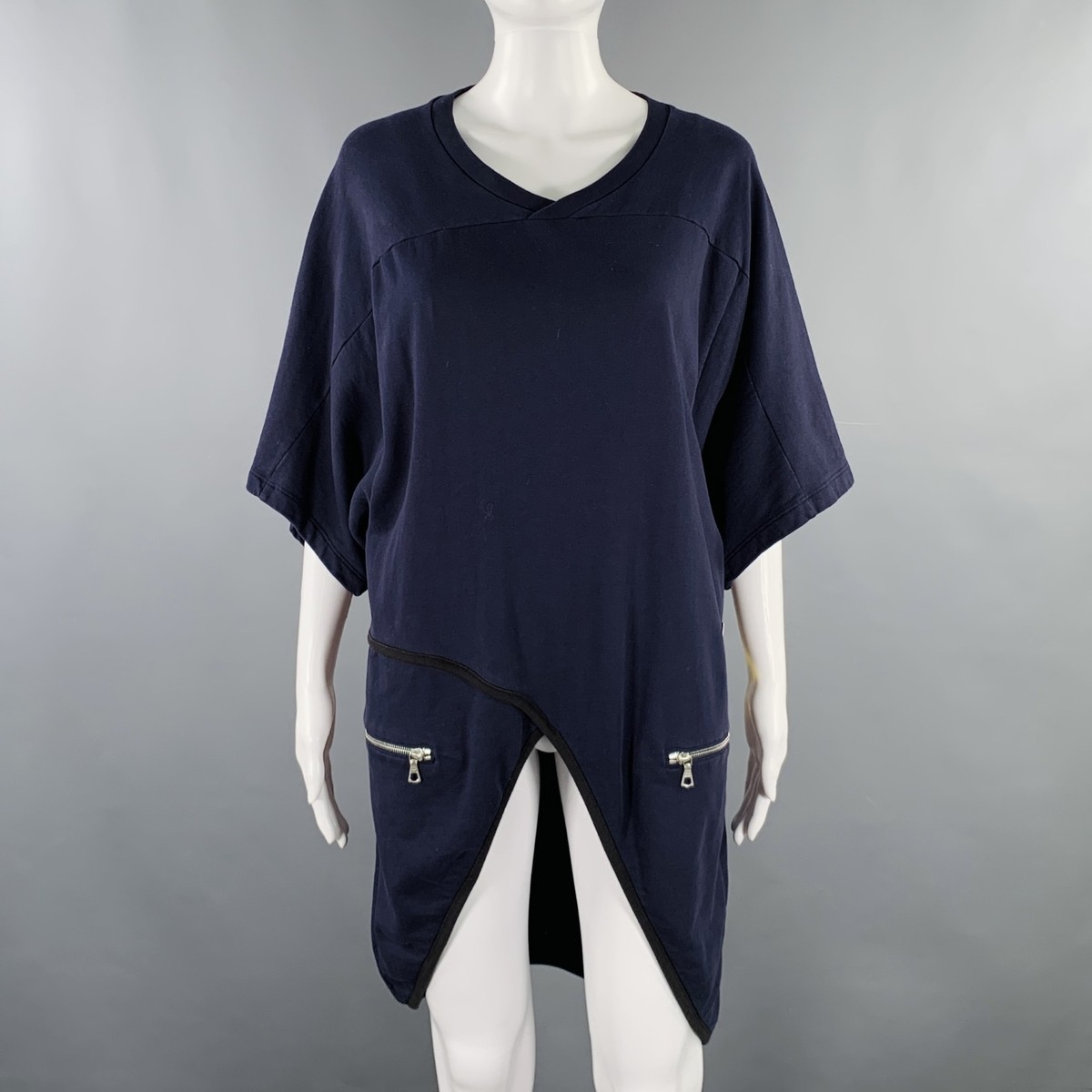 DRIES VAN NOTEN Size XS Navy Black Cotton Contrast Stitch Asymmetrical Dress