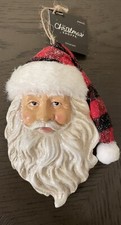 NWT Christmas Shoppe red black checked santa hat santa head ornament