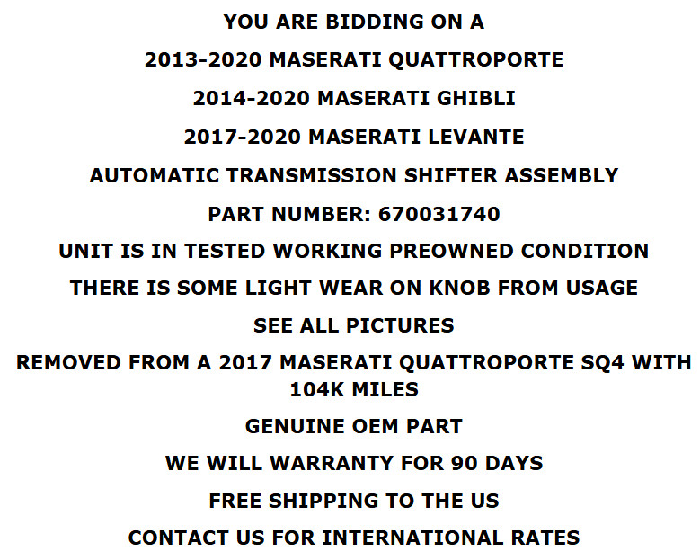 2013-2020 Maserati Quattroporte Ghibli AT Automatic Transmission Gear Shifter