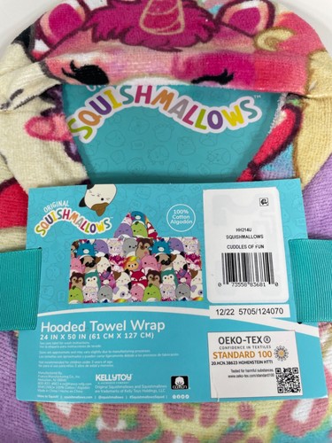 Squishmallows Kids Cotton Hooded Towel Wrap 50" x 24" Ages 3-7 - Picture 9 of 12