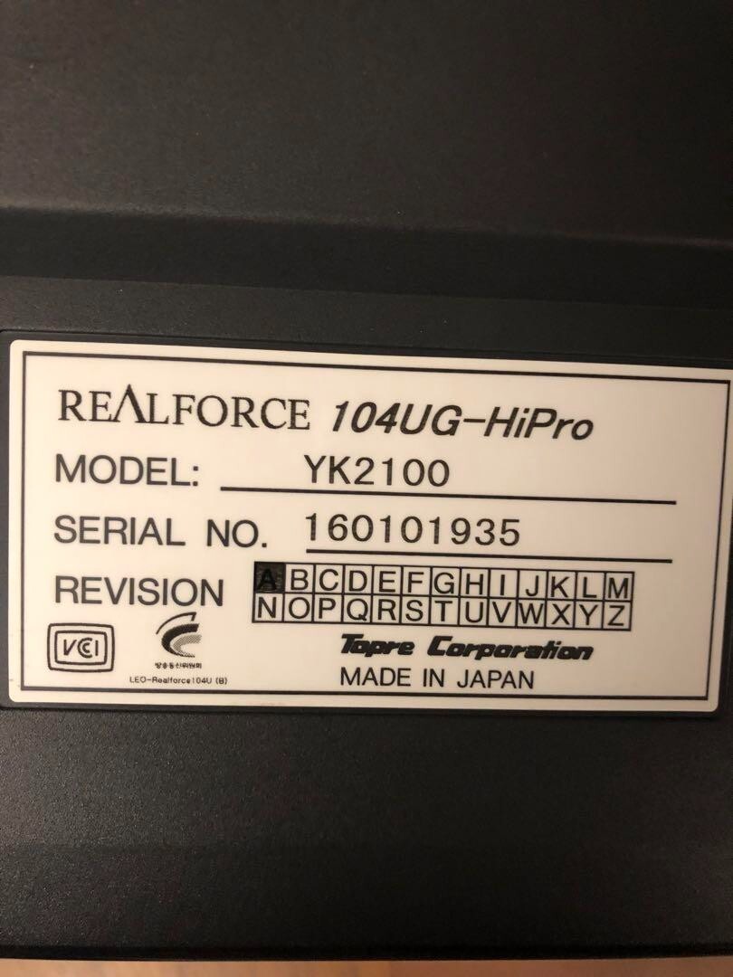 Topre REALFORCE 104UG-HiPro YK2100 104 key layout Used from Topre REALFORCE 104UG-HiPro YK2100 104 key layout Used from