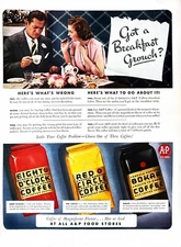 1940 A&P COFFEE Genuine Vintage Print Ad Eight O'Clock Breakfast Grouch Husband