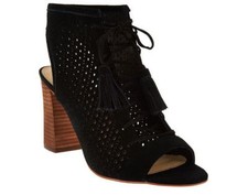 NIB Marc Fisher Perforated Suede Lace-up Booties Satire 9 Black