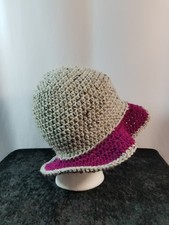 Cloche Flapper Hat Handmade Crochet Gray Tweed with Deep Purple Brim