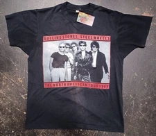 Vintage 1989 Rolling Stones Steel Wheels North American Tour L Rock Black Shirt