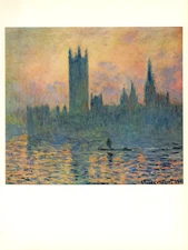 1960 Vintage CLAUDE MONET "THE HOUSES OF PARLIAMENT" COLOR offset Art Lithograph