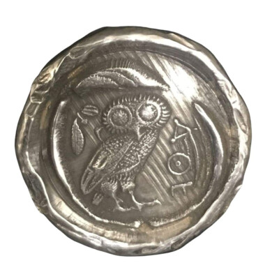 #ad #ad 1 Troy Oz MK BarZ quot;Owl of Athena quot; Round Hand Poured .999 FS $103.49