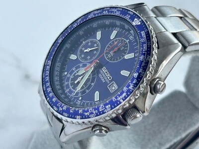 Seiko 7T92-0CF0 Pilot Flightmaster Quartz Chronograph Blue Men's