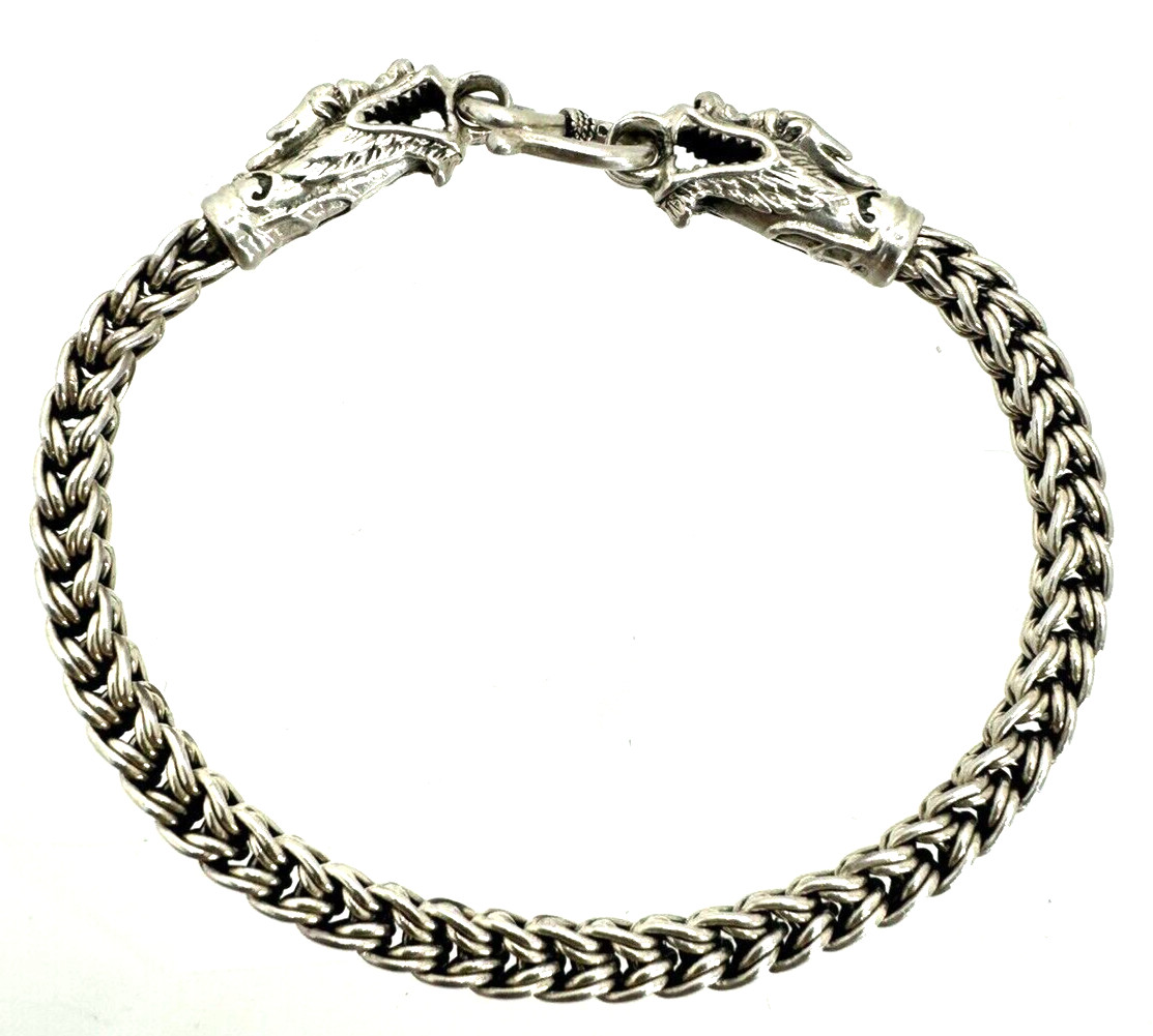 Solid Sterling Silver 925 Double Dragon Head Brac… - image 1