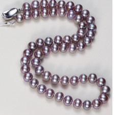 18"9-10mm natural south sea genuine purple pearl necklace