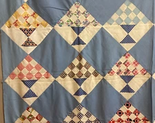 Quilt Top Steps To The Altar On Point Basket Vintage Feedsack Fabric Cotton Blue