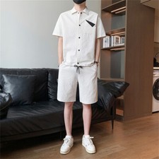 Men Summer Outfit 2-Piece Set Short Sleeve Shirt and Shorts Sweatsuit Set