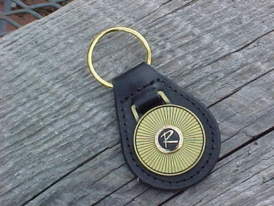 1960s Rambler ''R''  NOS Leather Key Fob Antique Gold Medallion Unique Hi-Quality