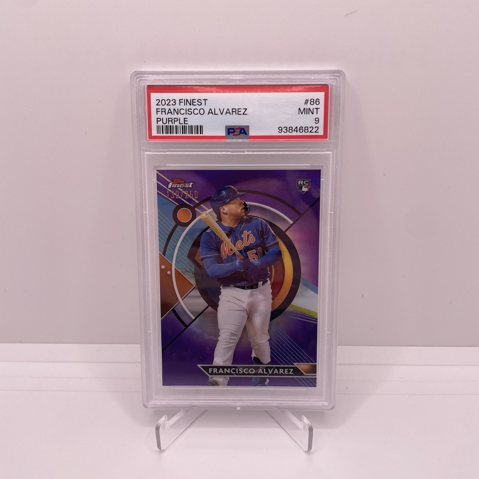 FRANCISCO ALVAREZ RC NY Mets 2023 Topps Finest Purple Refractor /250 PSA 9