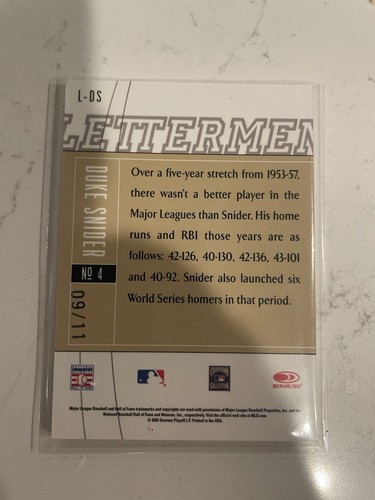 2005 Leaf Limited Lettermen Auto #L-DS Duke Snider #d 09/11 Dodgers SSP HOF - Picture 2 of 2
