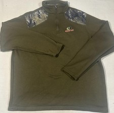 Mossy Oak 1/4 Zip Pullover Mens Green Camo Fleece Lined Hunting Sweater