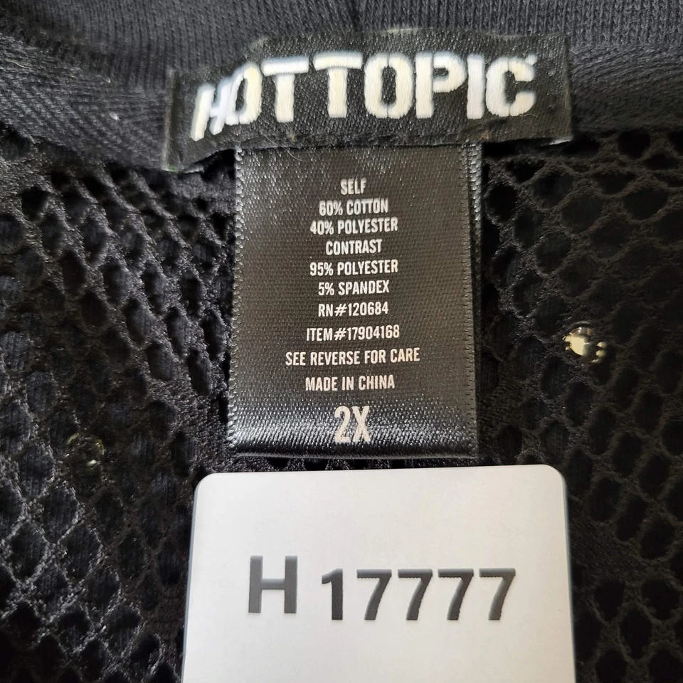 Hot Topic Mujeres Sudadera con Capucha 2X Negro Estampado Gráfico Calavera Encaje Malla Recortada Foto 2 de 4